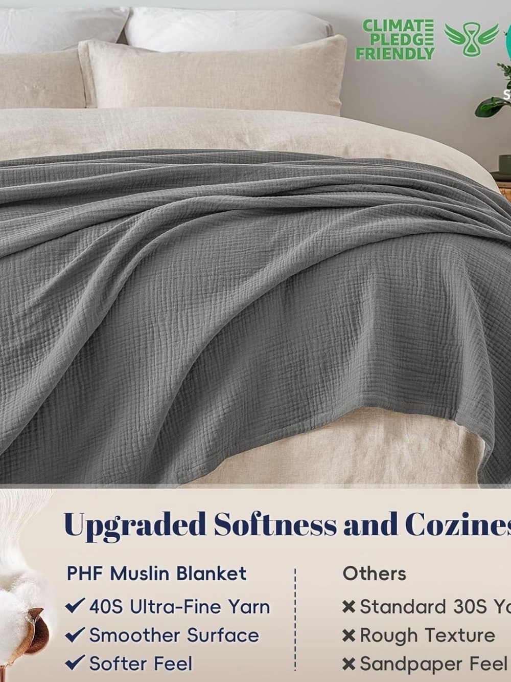 King 100% Cotton Muslin Blanket in Gray Black - Reserved for @tiffsanders18 - Picture 6 of 7